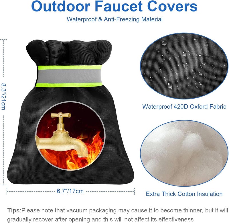 FloraSea 2Pack Outdoor Faucet Covers for Winter, 6.7" W x 8.3" H Outside Water Faucet Cover for Winter Freeze Protection Hose Bib Insulation Covers Reusable Waterproof Spigot Cover with Reflective Strips - Image 3